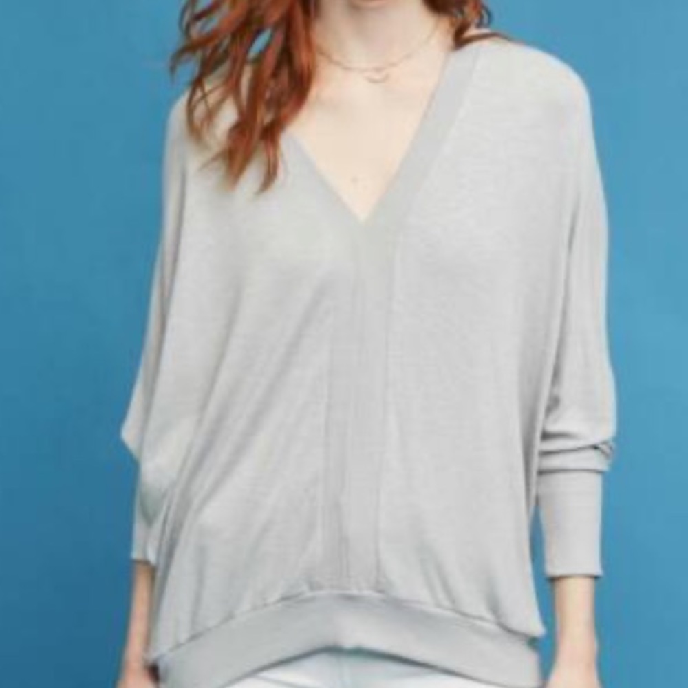 Anthropologie Eri + Ali Deep V Ribbed Top in Grey - Picture 1 of 7